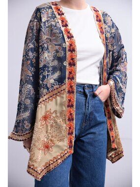 Soft Surroundings Moonlight Garden Topper Cardigan L Paisley Velvet Floral Boho